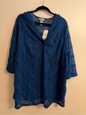 Catherines Dark Navy Lace V-Neck Blouse - 2X